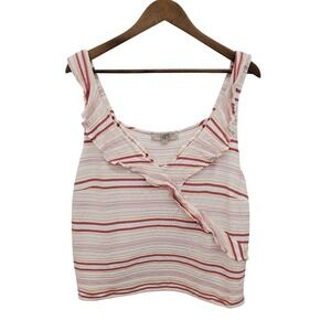 LOFT Plus Striped Sleeveless Ruffle Tank Top Size 20 Pink White Lightweight‎